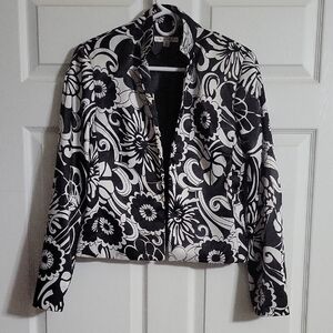 Sandra Darren Black & White Beaded Floral Cropped Blazer Jacket | Women’s Size 4